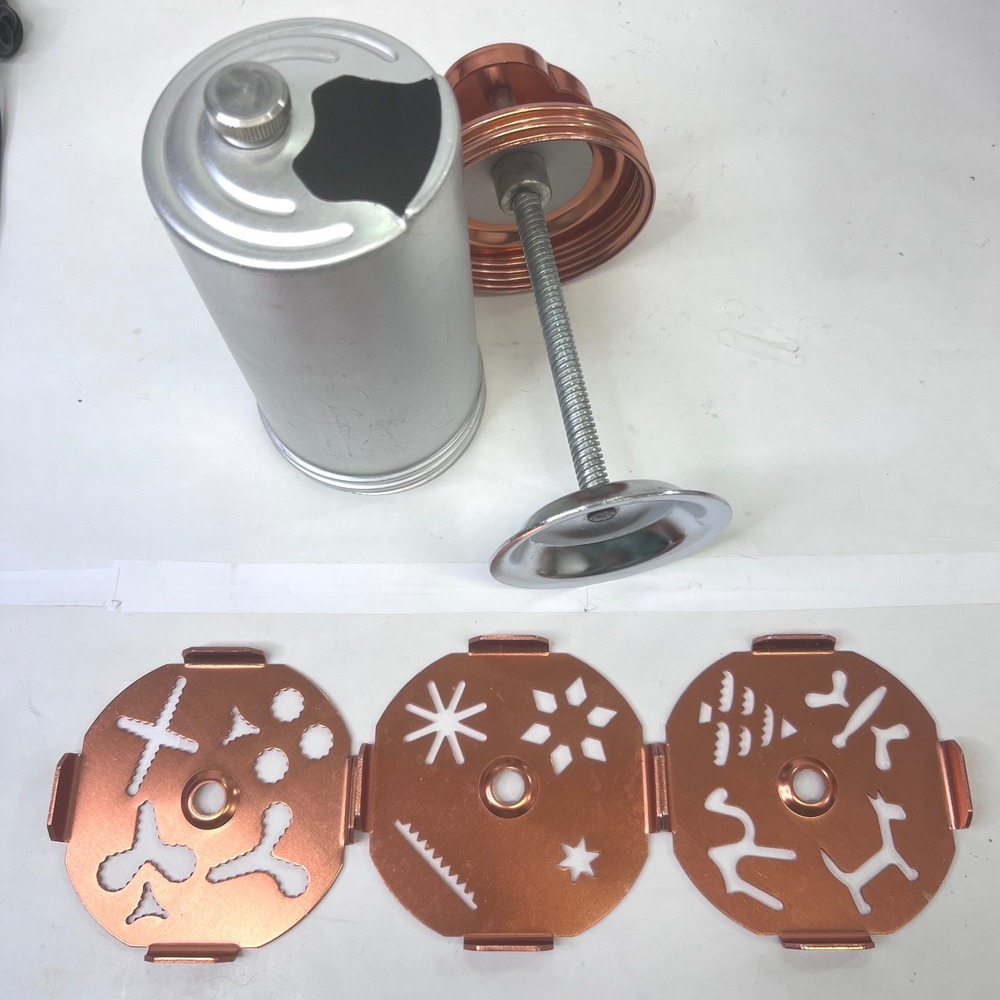 Vintage Aluminum Cookie Press Spritz Maker with 3 Copper Tone Design Discs